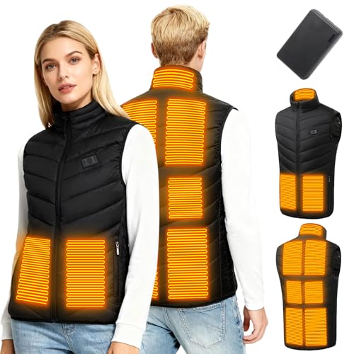 GothicBride Chaleco calefactable para hombre y mujer, chaleco térmico, 9 almohadillas térmicas y 3 niveles de temperatura, saco térmico para trabajos al aire libre, regalo de Navidad, Negro , S
