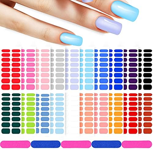 20 Sheets 320 Pieces Full Wraps Nail Polish Stickers Self-Adhesive Nail Strips Solid Color Nail Decals Accessories for Women Girls DIY Nail Art Designs with Nail File (Solid Color Style)