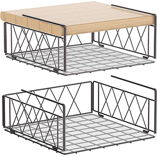 Auledio Under The Cabinet Shelf Rack, Vertical Wire Rack for Hanging Storage Baskets with Liner,Bronze (2 Pack)