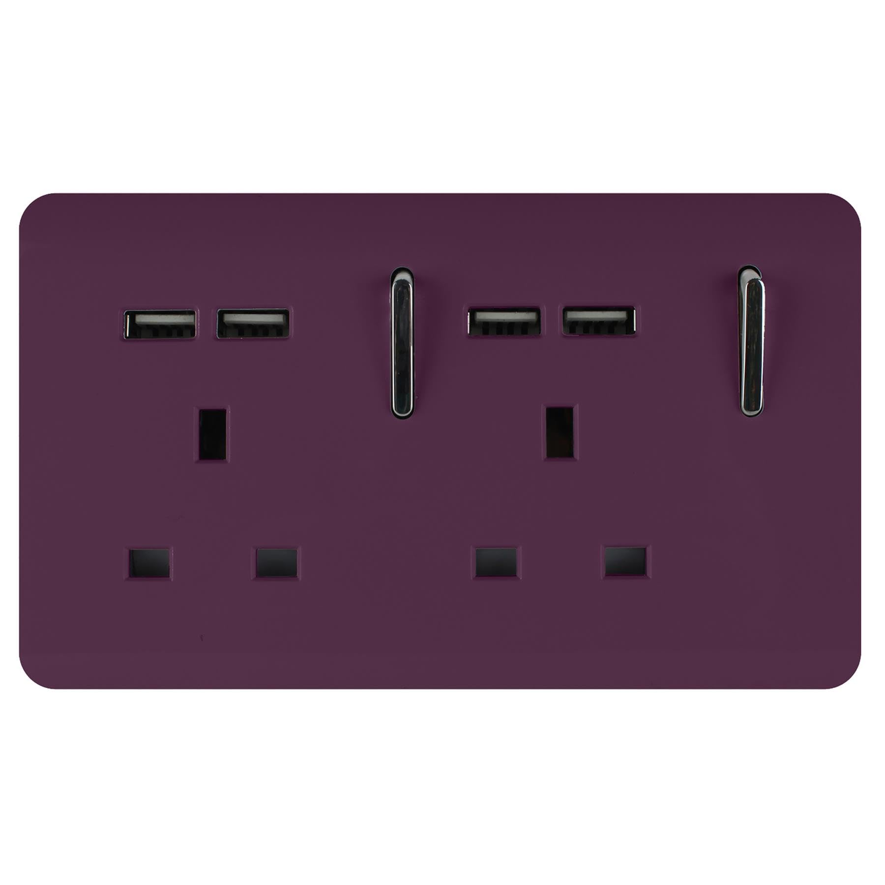 Trendi Switch 2 Gang 13Amp 4 Port Usb Plum Purple Plug Socket