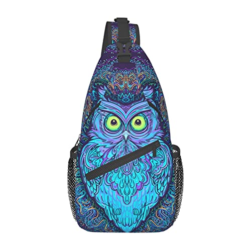 Putdidi Mochila tiracolo para mulheres e homens, bolsa de ombro pequena, casual, uma alça, Coruja psicodélica, One Size, Mochilas com Alça