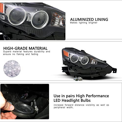 VehicleAid Headlight Assembly Compatible with 2014-2016 Lexus IS350, 2014-2015 IS250, 2016 IS200t IS300 Passenger Right Side Headlamp, Led Bulbs Included