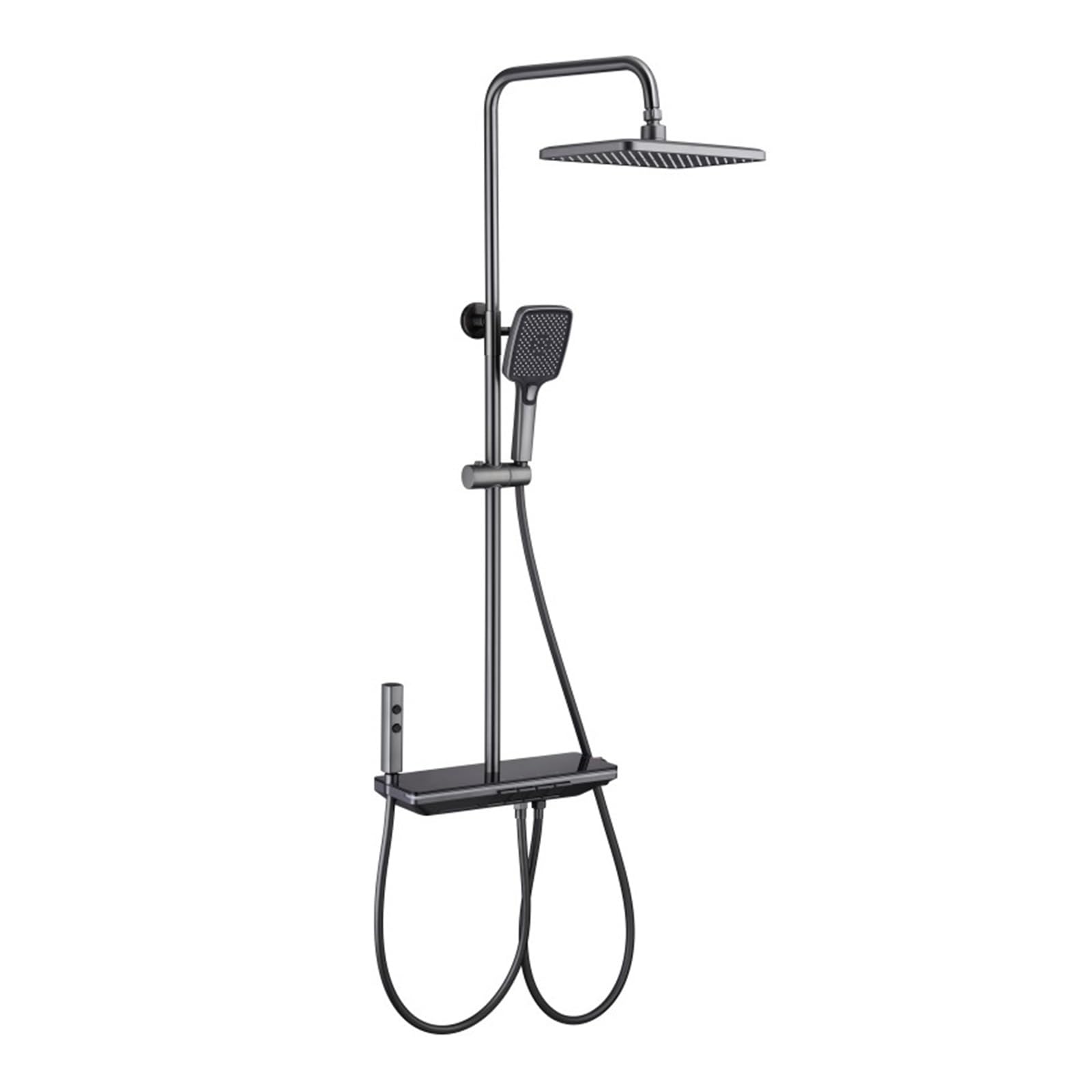 CVFRDD Digital Display Thermostatic Shower Faucet Set, Rainfall Bathtub Brass Tap Mixer, Water Flow Power Generation Atmosphere Light(Gun grey)