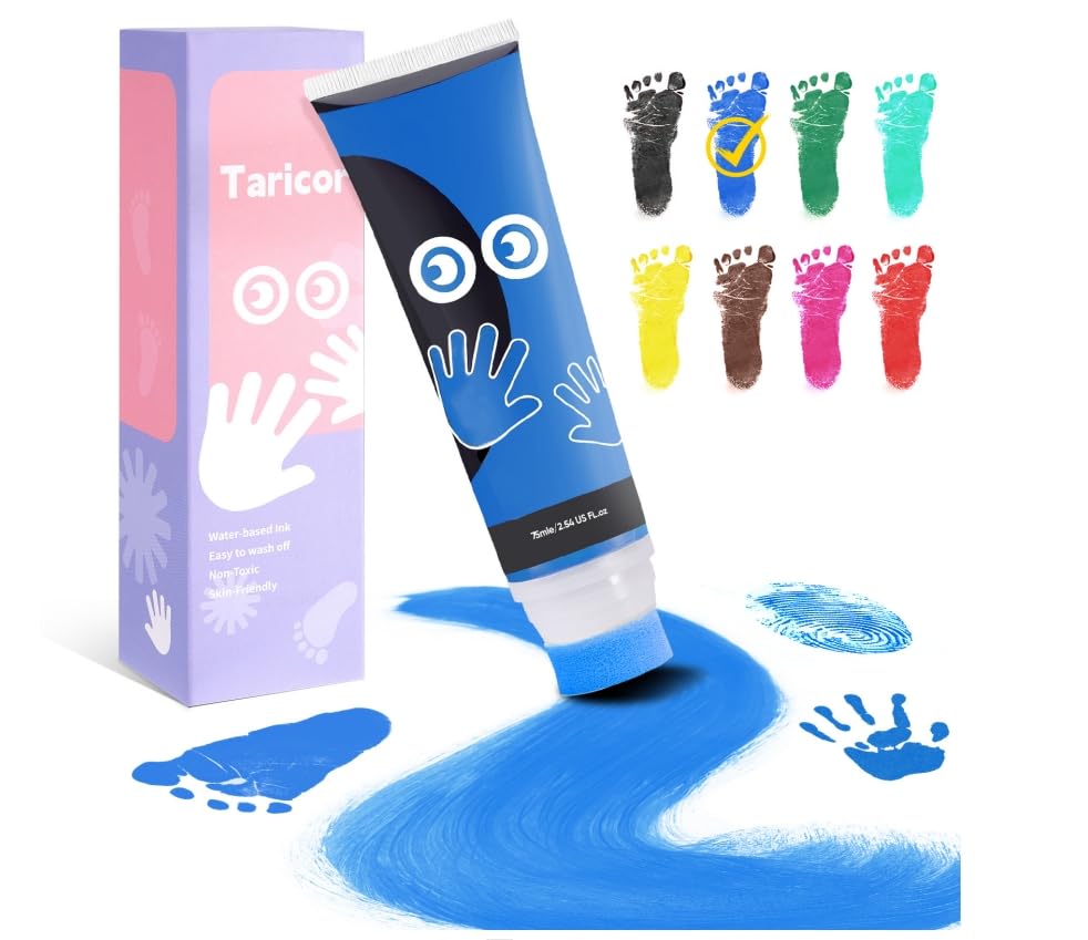 Taricor 75ml Baby Fußabdruck Set, Ungiftige Farbe Fußabdruck Kind, Farben Für Fußabdruck Baby für Neugeborene Geschenk, Fingerfarbe, Fußabdruck, Stempel Kinder