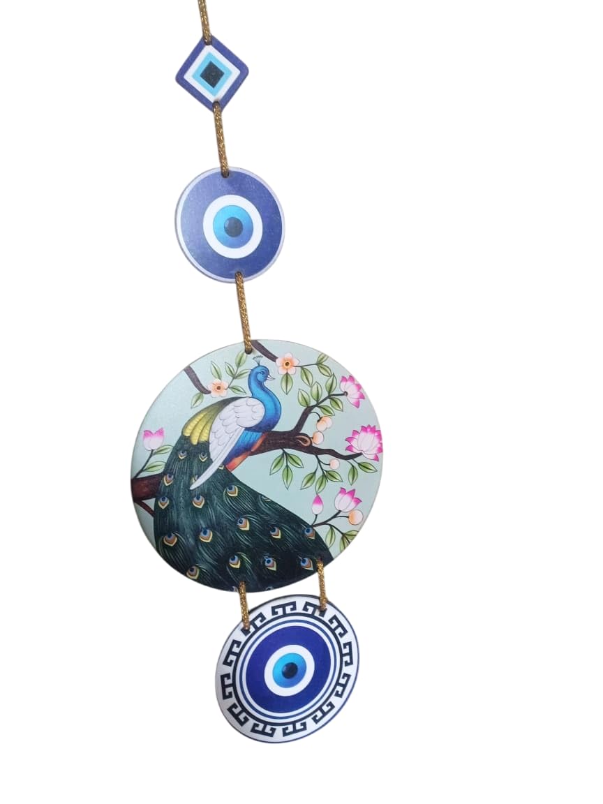 Wall Art MDF Wooden Hanger for Living Room | Bedroom | Office | Kitchen | Evil Eye | Nazar Raksha |Home Decor - Pack of 1 (Peacock)-image-45