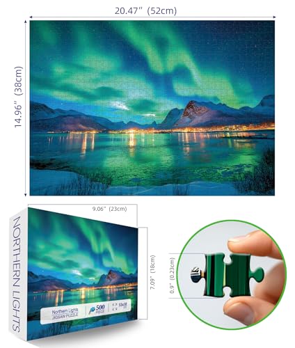 Image of Northern Lights 500 Piece Puzzles for Adults Aurora Nature Landscape Jigsaw Puzzles Family Challenging Mountain Lake Scenery Puzzles (21 inchx15 inch)