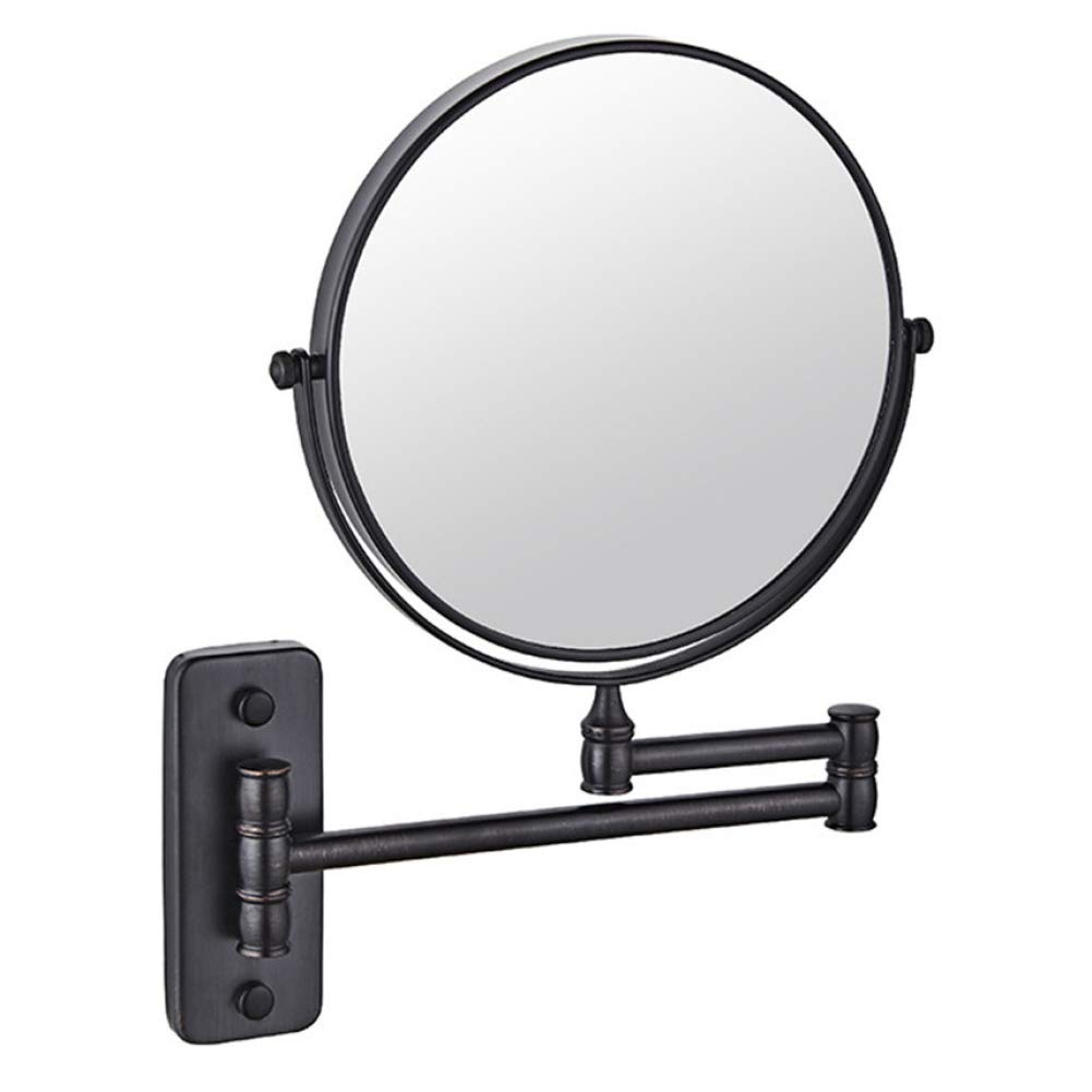 Espejo de maquillaje Montaje en pared, giratorio 360° Extensible Ampliación 3X Espejo de baño de Doble Cara Espejo de afeitar de Forma Redonda plegable,Rose Gold_8inch (Black 8inch)