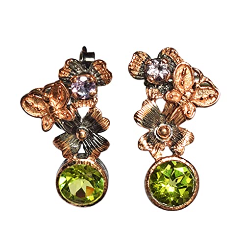 Boucles d'oreilles péridot et améthyste en argent sterling plaqué or rose