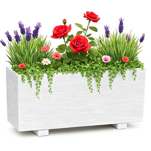 Garden Pley - Maceteros Grandes Exterior, Jardineras Exterior Grandes de Hormigón – Jardinera Rectangular Alicante, 79x29x36 cm. (Blanco, 79x29x36 cm)