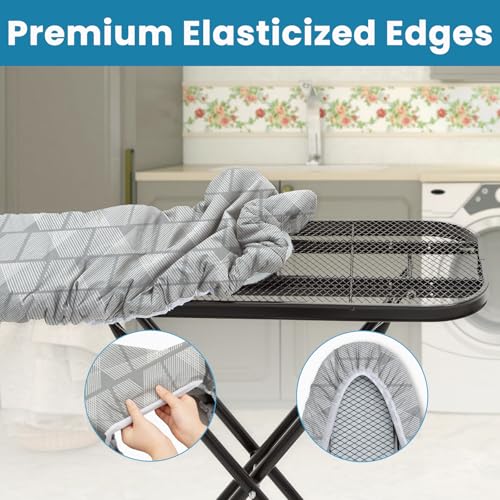Image of Ironing Board Cover and Pad 15x54, RAINHOL Gray Pattern Standard Size | Full Size Extra Thick Padded Iron Table Cover with Aluminum Coated, Elastic Edge