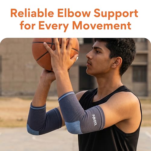 Image of FOVERA Elbow Support Compression Sleeve for Tennis Elbow, Golfer's Elbow, Tendonitis Pain Relief | Ideal for Workout, Tennis, Volleyball, Cricket for Men & Women (Size - XL, 1 Pair, Grey)