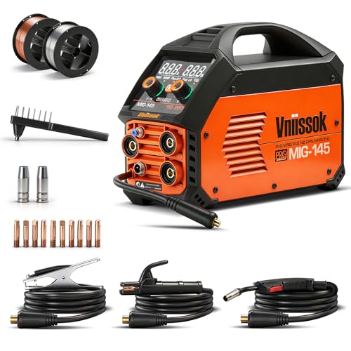 145A MIG Welder 110V/220V multiprocess welder Gas Gasless MIG Welding Machine 5 in 1 MIG/MMA/Lift TIG/Flux cored 0.8/Flux cored 1.0 LED Digital Display Synergic Control Aluminum Welding Machine