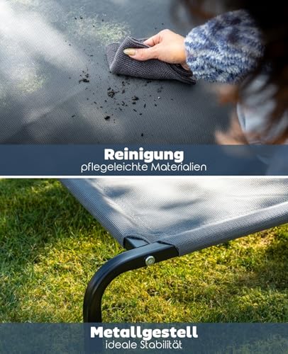 lionto Outdoor Hundeliege erhöht, stabile Haustierliege mit guter Luftzirkulation schützt vor Bodenkälte, 75x47 cm, abnehmbarer Bezug aus atmungsaktivem Netzgewebe, robuster Metallrahmen, grau