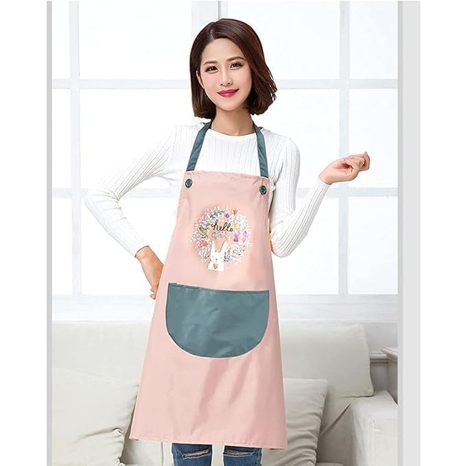 Koffing Waterproof Kitchen Apron for Women with Big Front Pocket Hand-Wiping Towel | Comfortable Wear-Resistant Chef Apron for Cooking | One Size Fits Most (Multicolour, Pack of 1) 3