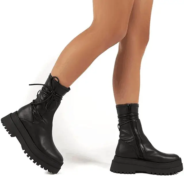 Bottines à plateforme punk pour femmes - Noir 39 EU - Style combat