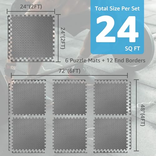 Image of Art3d 24 Sq.Ft Eva Puzzle Exercise Mats, 1 /2 inch Thick Foam Interlocking Tiles for Gyms, Flooring, Workout, Gym Equipments, Pack of 6, Grey