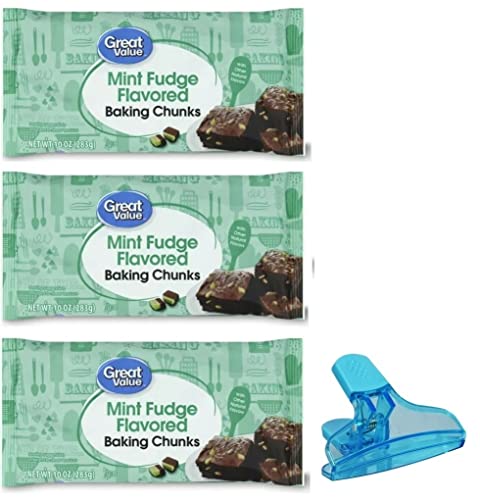 Great Value Mint Fudge Chocolate Chunks Baking Chips Bundle Includes 3 Bags Plus Bag Clip Packaged By Favoricks #TOP6