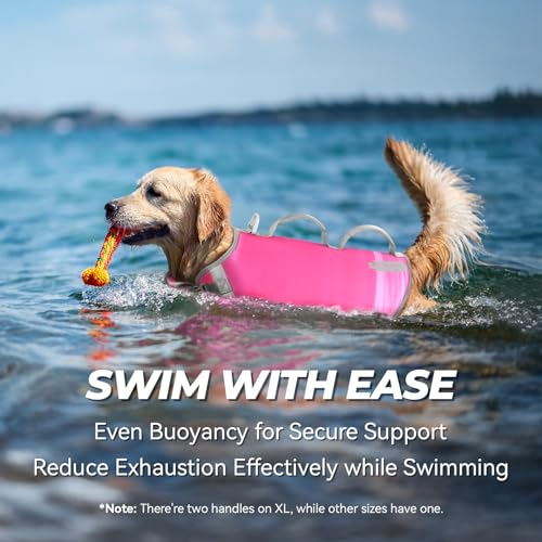 VIVAGLORY Neoprene Schwimmweste Hund, Rettungsweste Hund für Bootfahren, Schwimmweste, Schwimmhilfe & Leichte, XL, Himbeer Pink