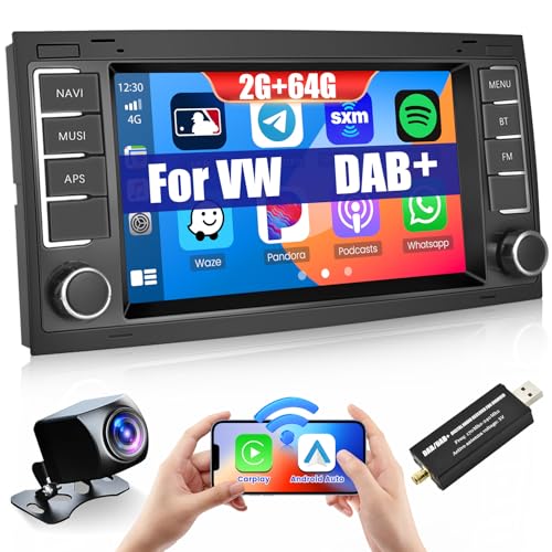【2G+64G】 Hikity Autoradio Android 15 pour VW T5 Touareg 2004-2011 pour VW Transporter TS Multivan 2004-2009 Carplay sans Fil Android Auto 7'' Poste Radio...