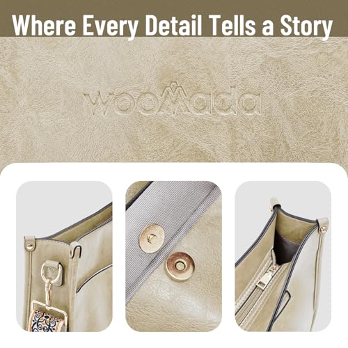 Image of WOOMADA Crossbody Bags for Women Vegan Leather Hobo Handbag Trendy Shoulder Bag with 2 Adjustable Strap(1pc-beige)
