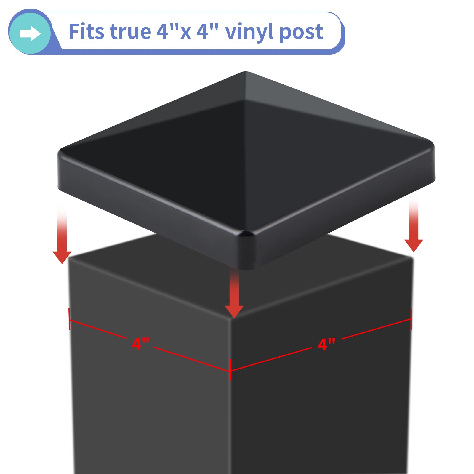 MOLIGOU 4x4 Aluminum Pyramid Post Caps - Black Fence Post Cover For 3.5x3.5 Wood Posts, Pack Of 4