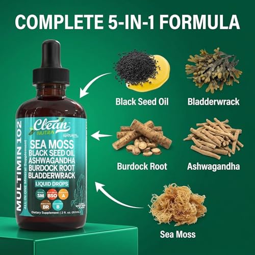 Clean Nutraceuticals Organic Sea Moss Liquid Drops with Bladderwrack, Burdock & Ashwagandha (2 fl oz) — view 4