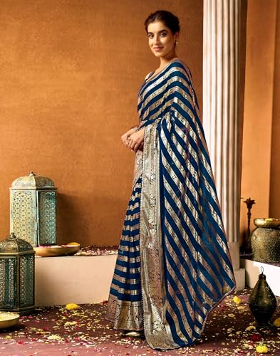 Image of SIRIL Women's Georgette Foil Printed Saree with Unstitched Blouse Piece