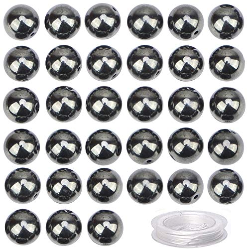 Image of 100Pcs Natural Crystal Beads Stone Gemstone Round Loose Energy Healing Beads with Free Crystal Stretch Cord for Jewelry Making (Hematite, 6MM)