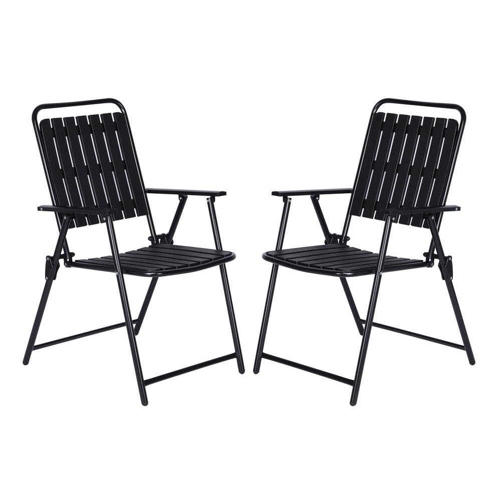 MONTY Set de 2 Sillas Bistro Plegables de Color Negro. Robusta Estructura de Tubo de Acero y Lamas de Polipropileno. Tratamiento anticorrosión y UV Exterior. Miden 60x53x91 cm.