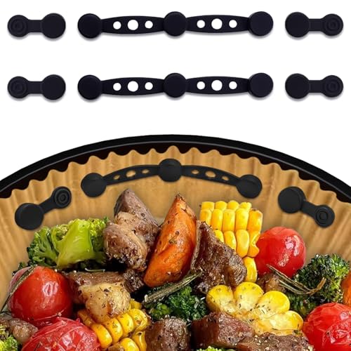 TORVEN Silikon Magnete für Airfryer Backpapier 6/12 Stück - Heißluftfritteuse Accessoires Verhindern Backpapier von Abdeckung Lebensmitteln Für Ninja Philips Cosori (Schwarz 6 Stück)