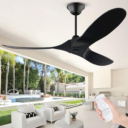 OUENGK Ventilador De Techo Grande De 178 Cm Con Mando A Distancia, Ventilador De Techo De Madera Moderno Negro Sin Luz, De HéLice Grande De Flujo De Aire Para Interiores Y Exteriores