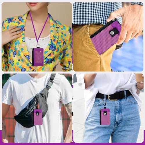 Image of MASAPHlL Small Lanyard Wallet for Women /Men with RFID Blocking ID Card Wallet, Minimalist Nylon Zipper Pouch, Travel Neck Wallet with Keychain, ID Window for Card,Coin,Cash (Pink-Purple+Fuchsia)