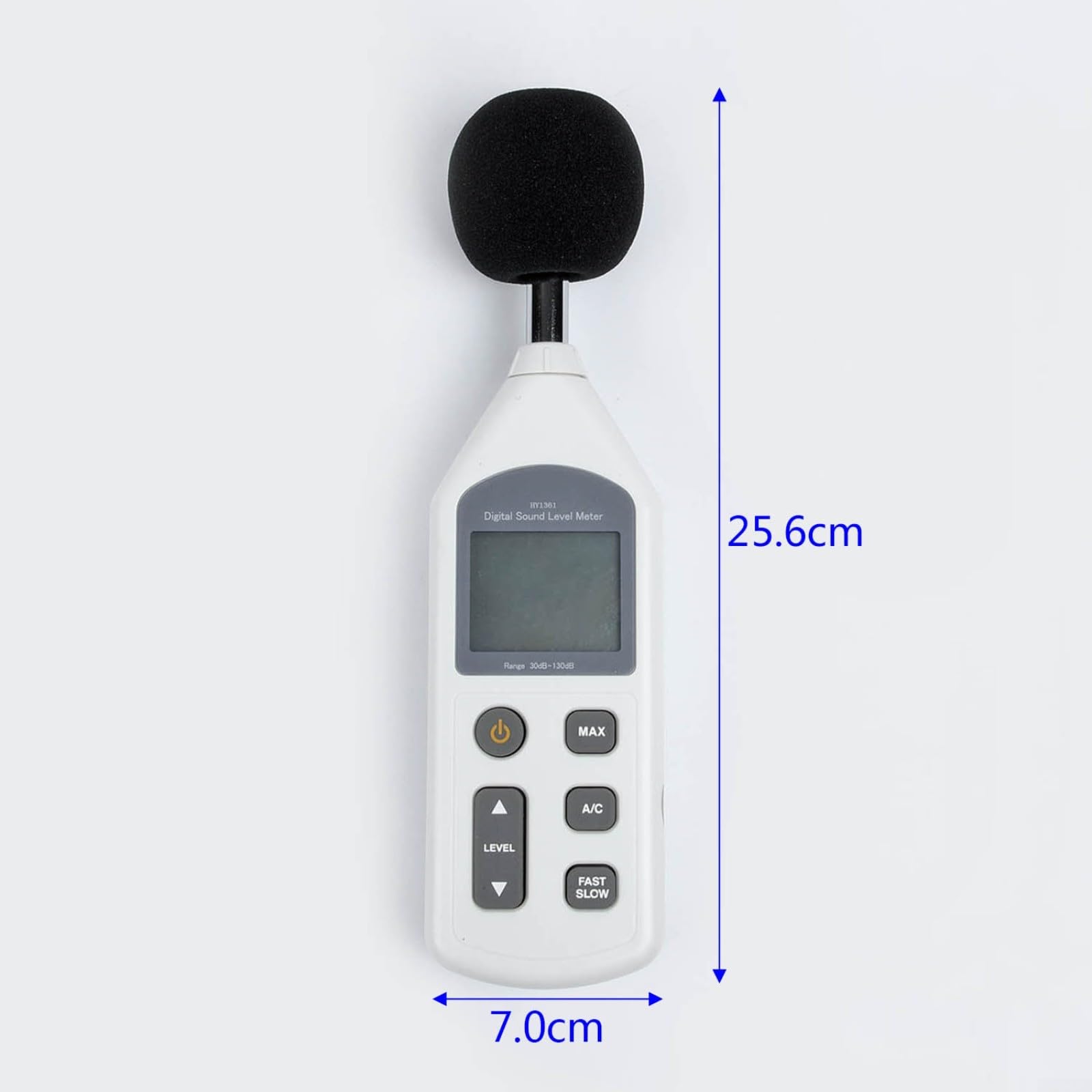 Medidor digital de nivel de sonido con pantalla LCD, precisión de ±1,5 dB, clasificación A/C, medición rápida/lenta, protocolo de datos para la industria y para obras de construcción, 30
