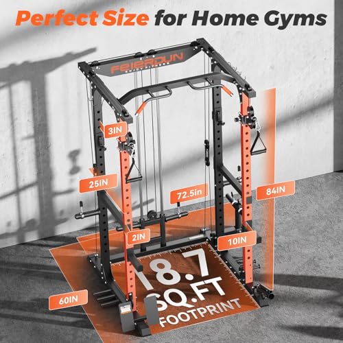 Image of FEIERDUN RK4 Power Rack, Power Cage Multi Function Squat Rack with Cable Crossover System,2000LBS Capacity with LAT Pulldown,10-in-1 Home Gym
