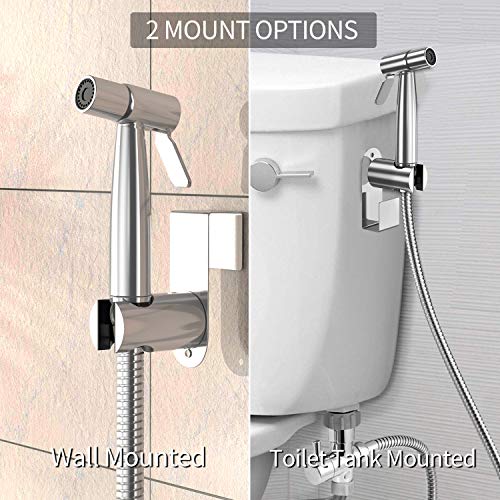 Yawenner Handheld Bidet Toilet Sprayer, Stainless Steel Bathroom Bidet Sprayer Set with Hose, Baby Cloth Diaper Sprayer, for Feminine Wash, Shower Sprayer for Pet, Wall or Toilet Mount