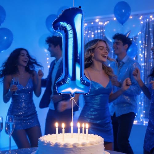 Image of Number Balloons Navy Blue Balloons - Giant Number 10 Balloon, 10 20 30 40 50 Numbers Balloon Birthday Decorations, Blue Party Supplies for Boy Men