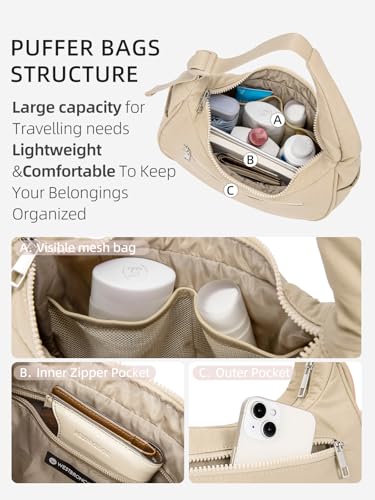 Image of WESTBRONCO Small Puffer Crescent Shoulder Bag for Women, Nylon Quilted Shoulder Purses, Puffy Handbags with Adjustable Strap