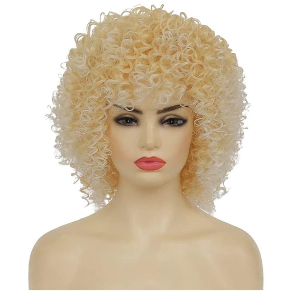 Salaibs Blonde Afro Wigs for Black Women with Bangs Short Curly Kinky Wigs Fluffy Natural Synthetic Hair Wig for Cosplay Costume Halloween Use - Image 2