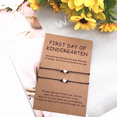 FUNGOS First Day of School Bracelets Back to School Gift Mother and Daughter Bracelets Set Mommy and Me Back to School Bracelet Heart Bracelets, Separation Anxiety Present2