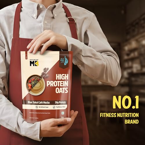 Image of MuscleBlaze High Protein Oats (Blue Tokai Cafe Mocha, 1kg) | 26g Protein | Breakfast Cereals for Weight Management