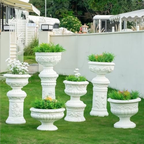 Garden Planter Urns, Elegant Magnesium Oxide Pedestal for Outdoors, Villas, Courtyards, Wedding Decorations, Retro Flower Pots and Stands