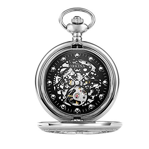 Lwieui Taschenuhr Mens mechanische Retro Classic Smooth Antique Men Taschenuhr mit Abnehmbarer Kette und römischen Ziffern (Farbe : Silver) Cover