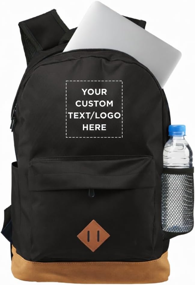 DISCOUNT PROMOS Custom Multipurpose Laptop Backpacks Set of 10/40/80, Personalized Bulk Pack - Lots of Features for Everyday Use, Perfect for Employess, Businessman - Black