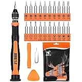 triwing schraubendreher set 【Feinmechaniker schraubendreher set】-- 24Pcs Präzisionsschraubendreher-Set enthält 20Pcs CRV Schraubendreher Bits, die Phillips +1.5(PH000) +2.0(PH00) +3.0(PH0), Flachkopf -1.0 -1.5 -2. 0, Torx T1 T2 T3 T4 T5, Torx Sicherheit TR6 TR8 TR9 TR10 TR15, Triwing Y0.6(Y000) Y1.5(Y00), Pentalobe 0.8(P2) 1.2 (P5), mit einem Schraubendrehergriff, einem doppelendigen Spudger, einem dreieckigen Spudger und einer SIM-Kartenkausche.