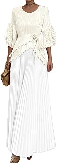 Women's 2-Piece Maxi Skirt Set, Ruffle Sleeve Top & Pleated Skirt for Fo...