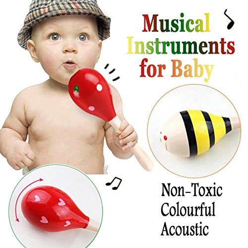 6 Stück Ei Maracas und 2 Stück Holz-Maraca, Farbig Holz Rassel Sand Hammer Ei Shakers Music Percussion Spielzeug für Kinder Kleinkind Babies - Image 8