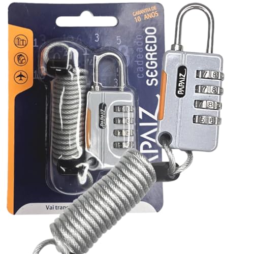 Cadeado 4 Segredos C/Cabo Papaiz CS25 Prata Segurança Malas Bolsas