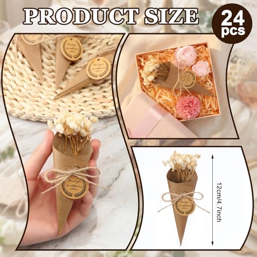 Mini ramillete de flores secas en conos de papel kraft 24 piezas miniatura 2