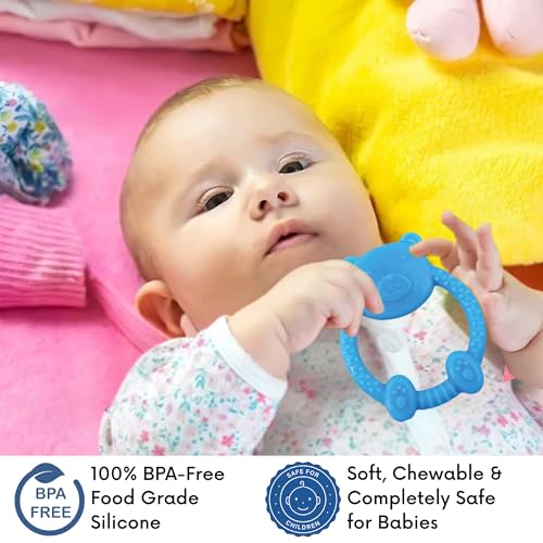 Image of MamaLaps Soft Silicone Baby Teether, Silicone BPA Free Teethers for Newborn Infant, Teething Toy for Babies with Textured Surface for Soothing Gums (Pack of 1, Teddy-Pink)