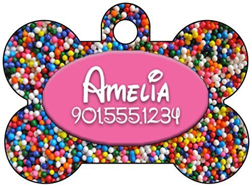 Rainbow Sprinkles Dog Tag Pet Id Tag Personalized w/ Your Pet's Name & Number (Pink)